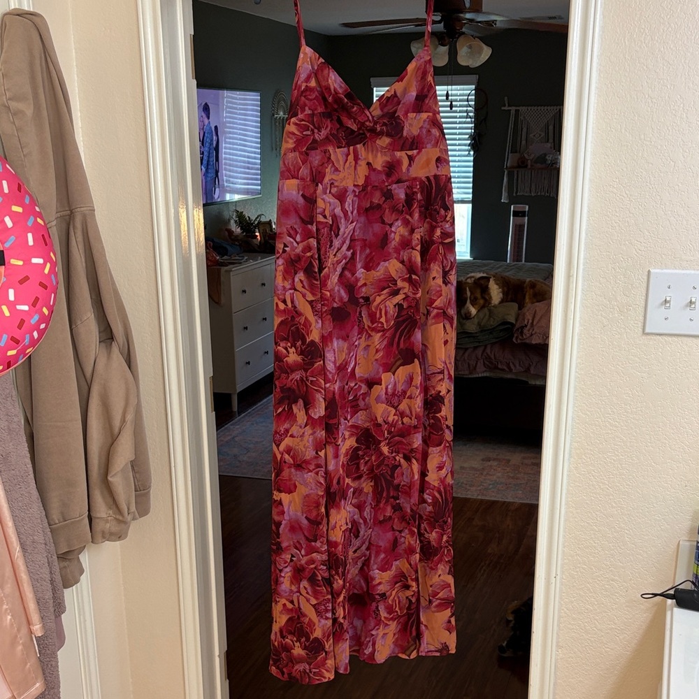 Lulu's Pink and Orange Floral Maxi Slip Dress